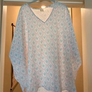Floral V-Neck Blouse - Blue and White